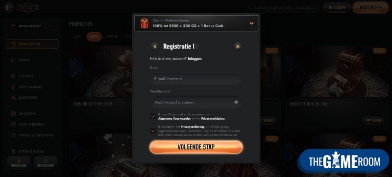 Registratie bij €1 storting casino